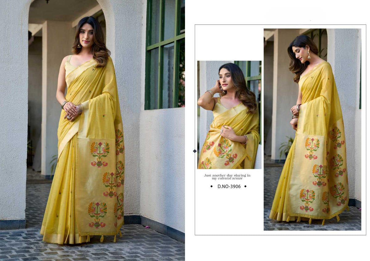 Heavy Cotton Saree with Zari Border, Paithani Pallu & Fancy Tassels