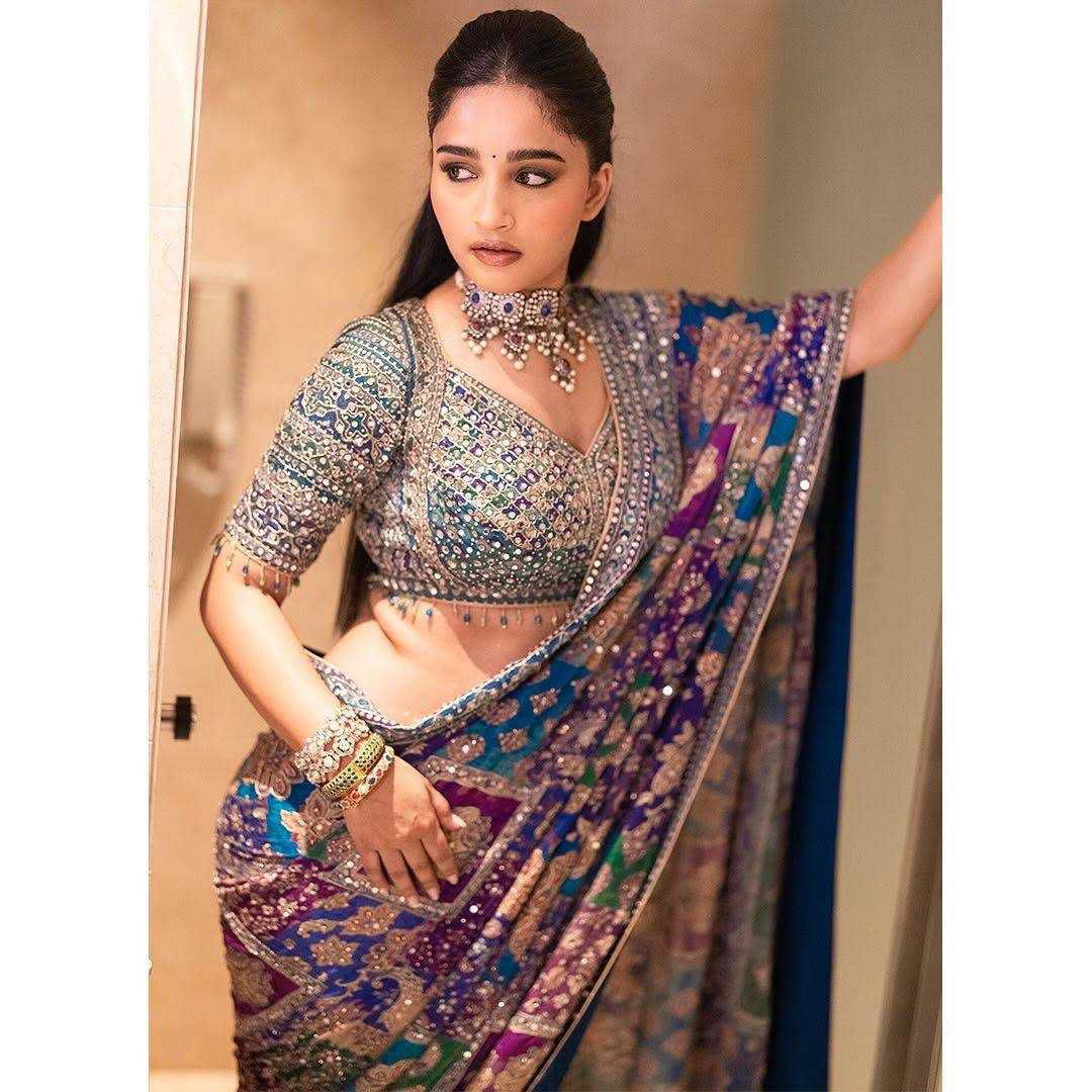 Digital Print Chinon Silk Saree with Real Mirror Work and Matching Blouse