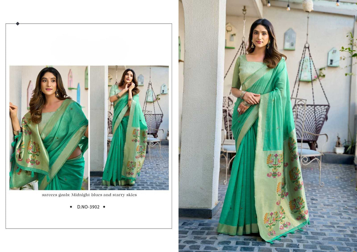 Heavy Cotton Saree with Zari Border, Paithani Pallu & Fancy Tassels