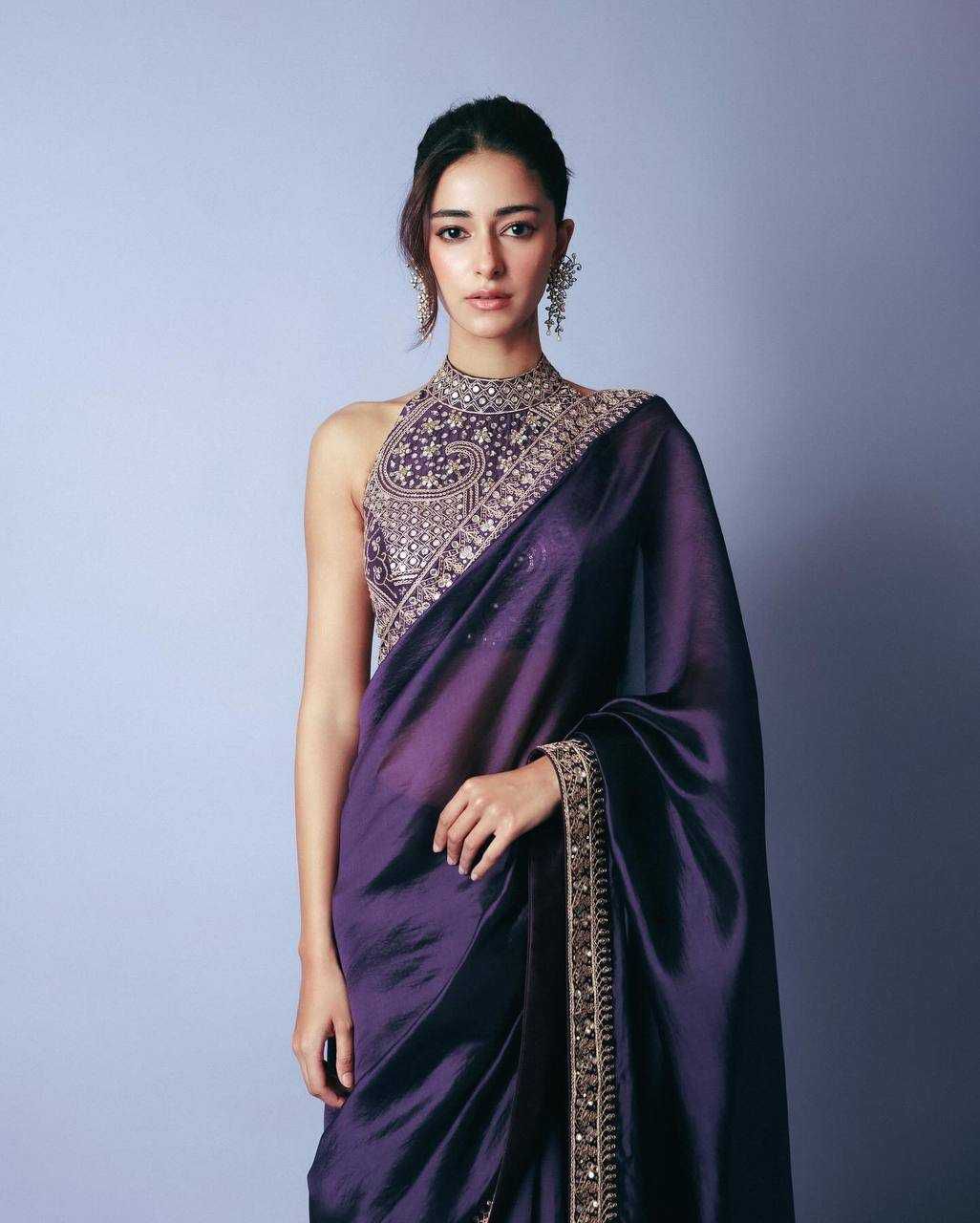 Blooming Tissue Saree with Elegant Sequins Border and Embroidered Banglori Silk Blouse