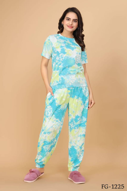 Cotton Lycra With Sibori Printed Work Night Suits