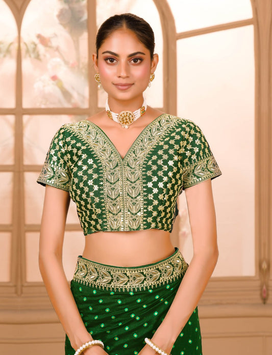 GREEN COLOUR ZARI SEQUENCE WORK DESIGNER SAREE WITH BLOUSE