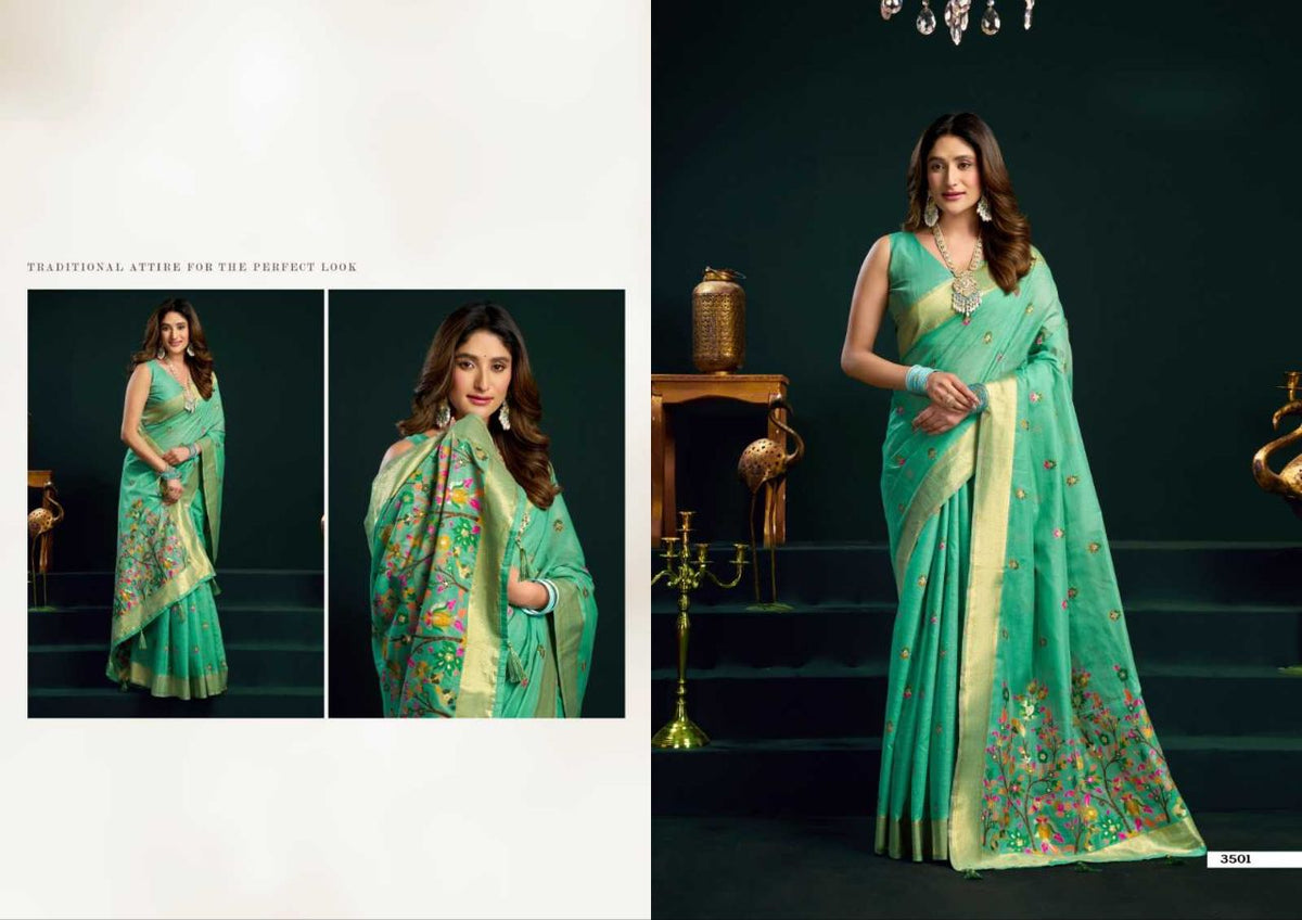 Heavy Munga Cotton Saree with Mina Work, Jari Border & Fancy Pompom Finish