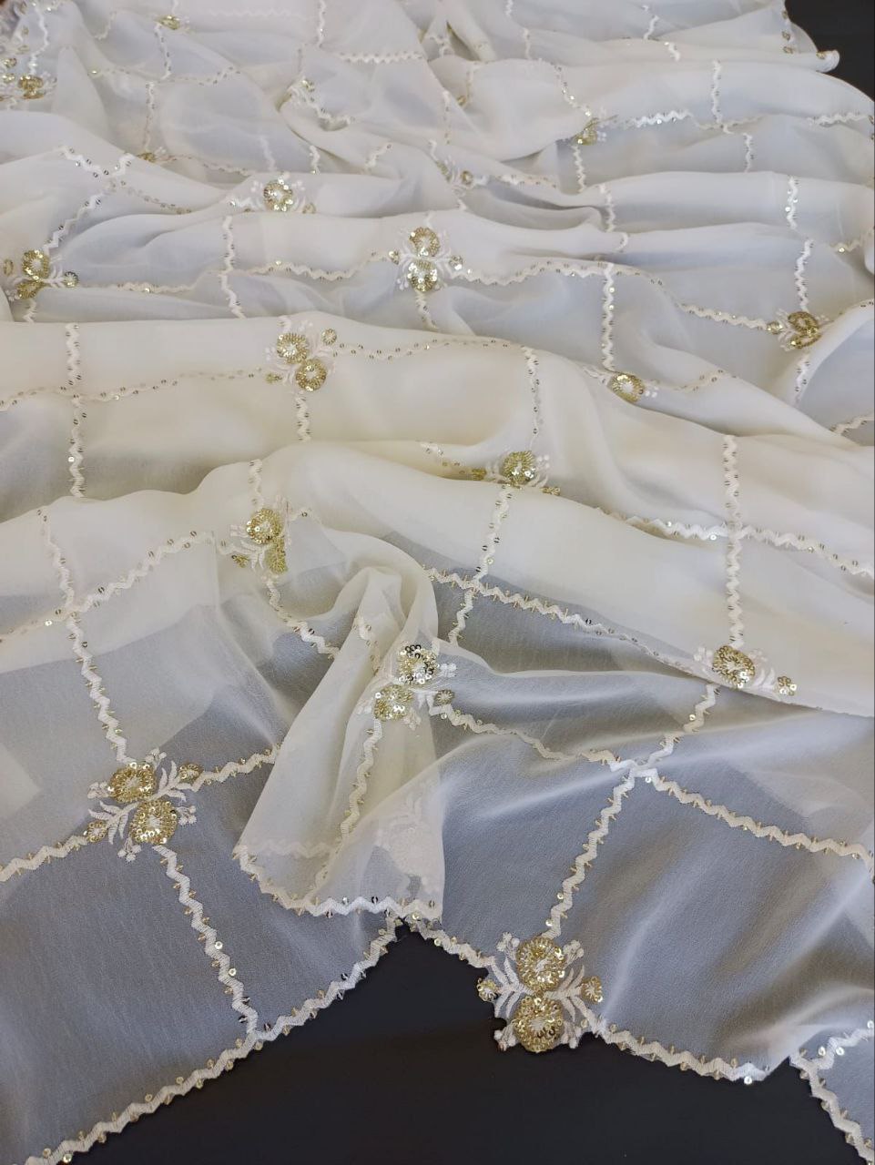 PURE FOX GEORGETTE SAREE WITH CUT WORK