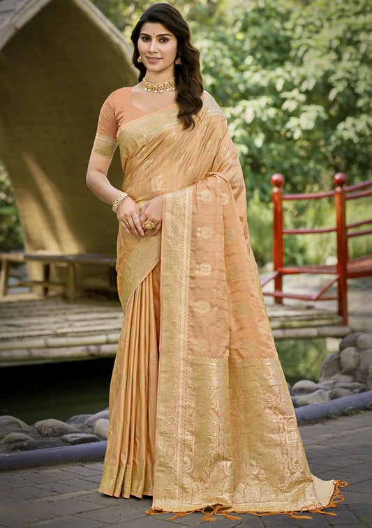 Sangam Prints Peach Silk Woven Work Festival Saree