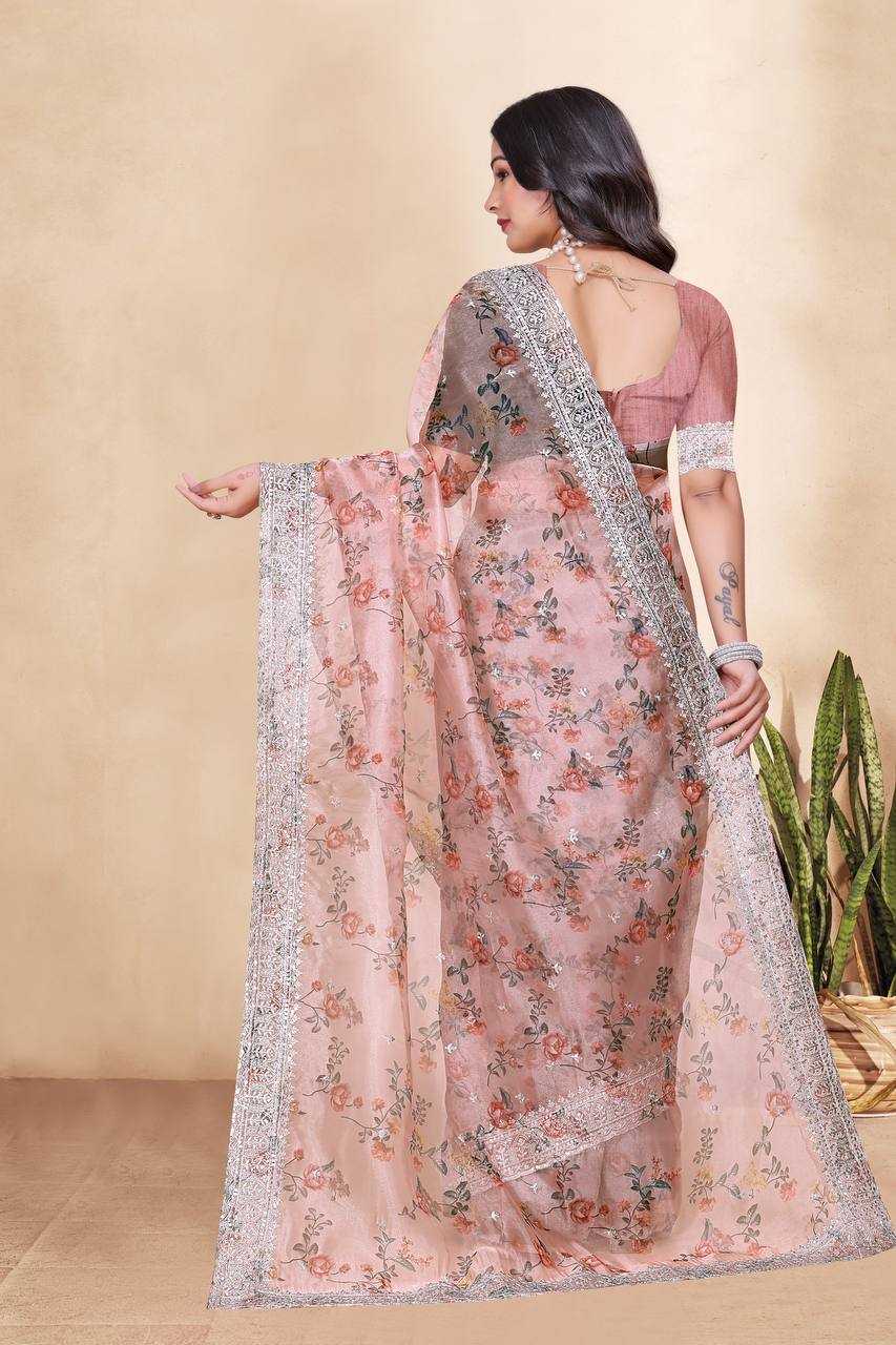 Tissue Organza Saree with Digital Floral Print & Embroidery Work