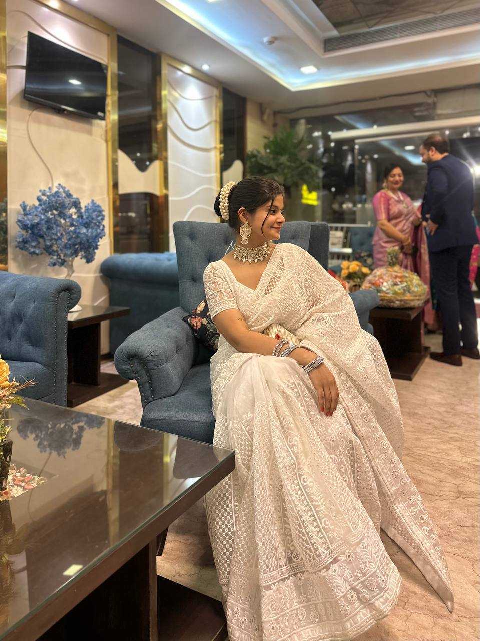 Pure Organza Embroidered Saree with Matching Blouse