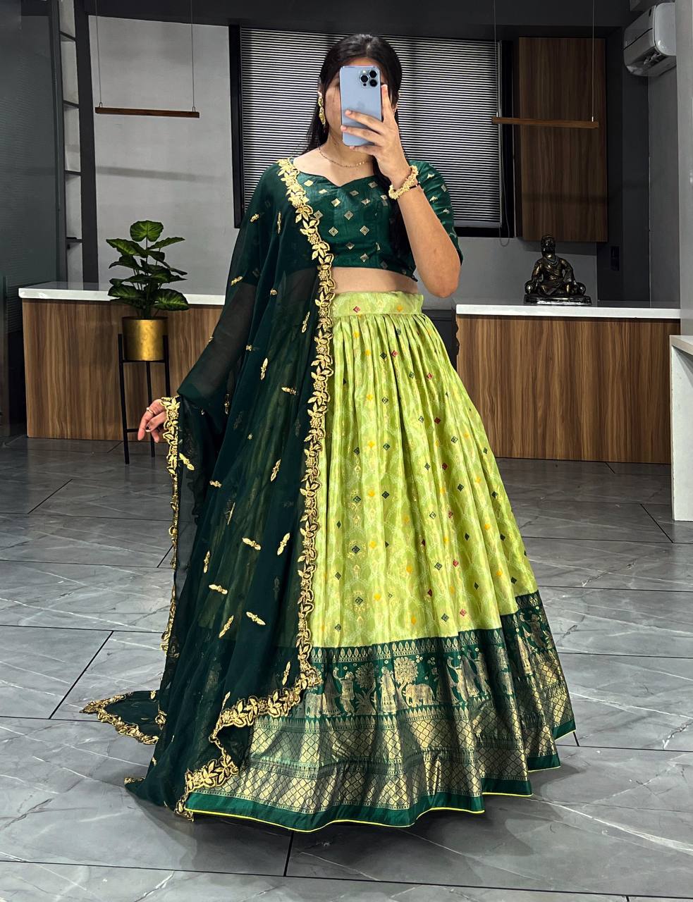 Lovely Light Green Dolla Silk Bandhani Print Lehenga Choli With Dupatta