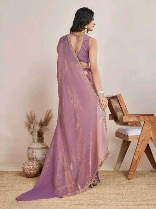 Elegant Twill Net Saree with Gold Lace Work & Matching Blouse