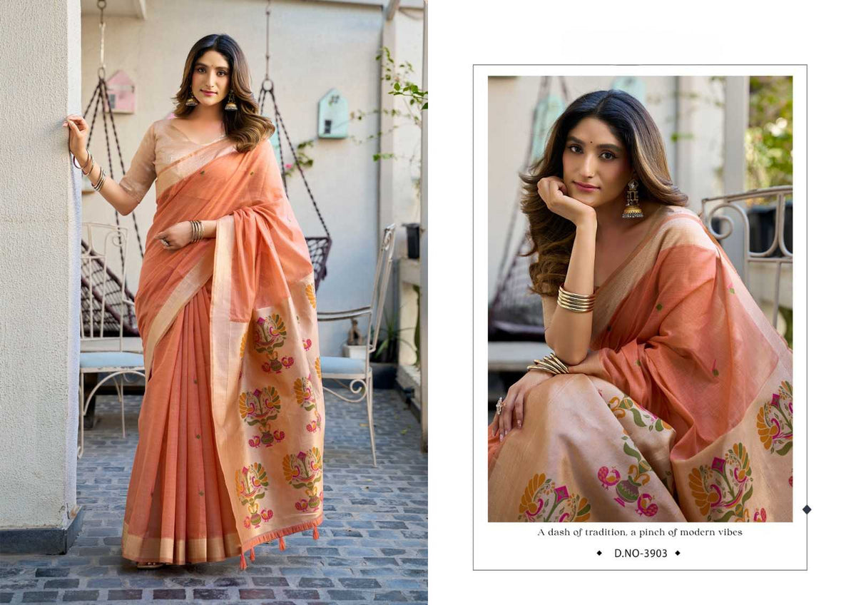 Heavy Cotton Saree with Zari Border, Paithani Pallu & Fancy Tassels