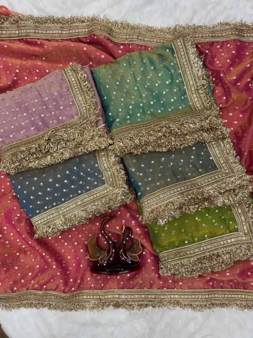 Premium Moss Silk Saree with Jacquard Butti Work & Fancy Lace Border