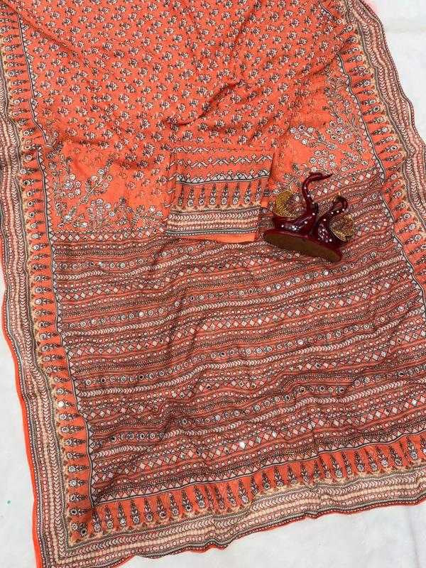 Premium Heavy Soft Georgette Saree with Digital Print, Katdana & Real Mirror Work