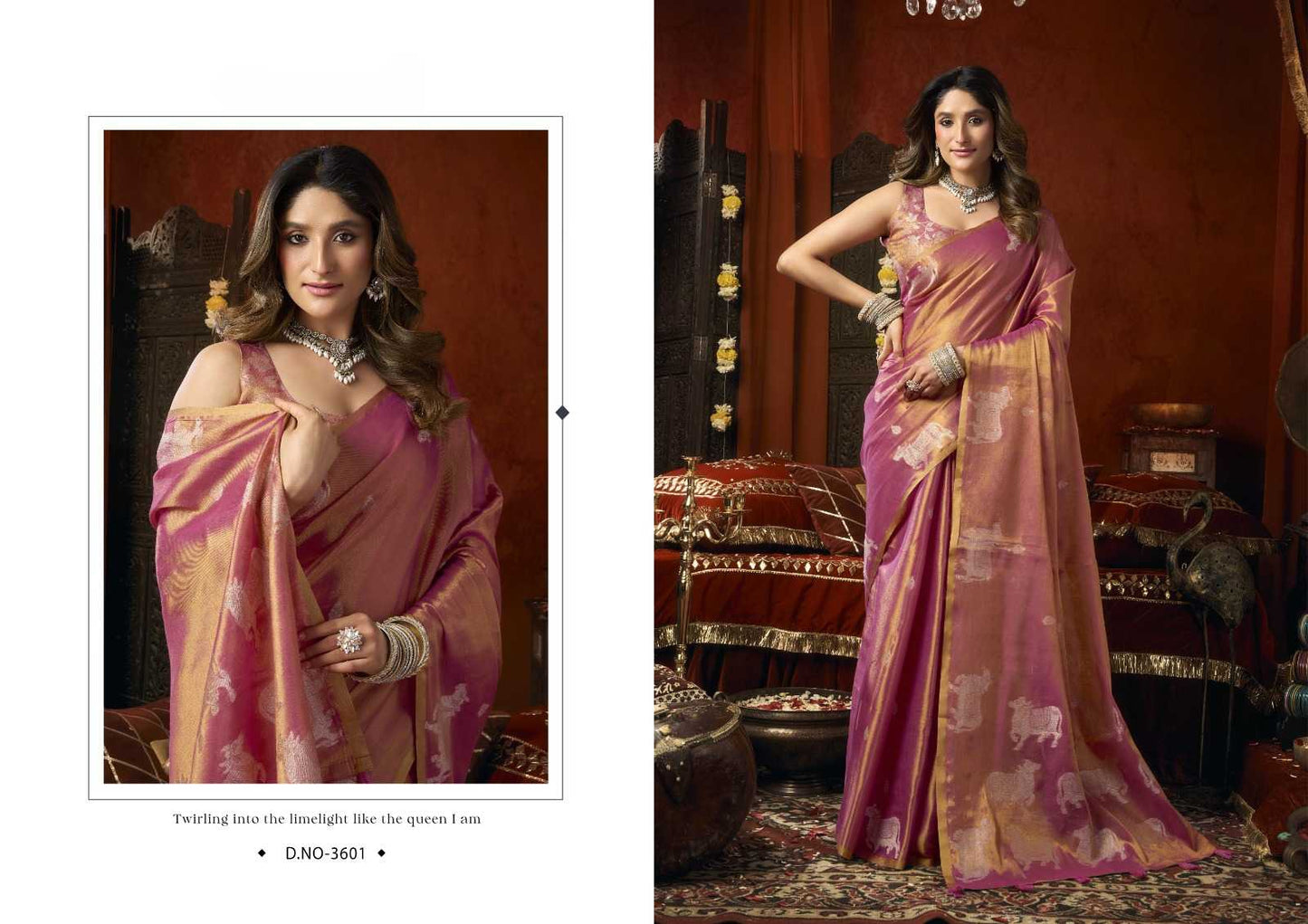 Heavy Tissue Saree with All-Over Cow Butta, Jacquard Weaving & Fancy Tassels