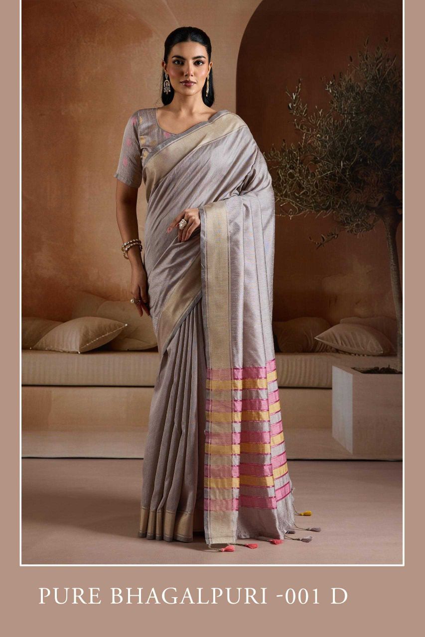 Handwoven Bhagalpuri Silk Saree with Multi Pallu