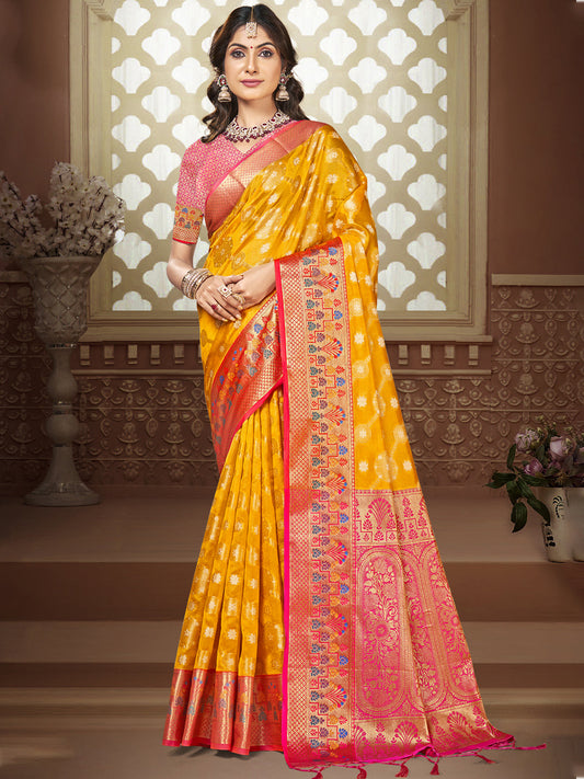 Yellow Silk Saree With Blouse Piece