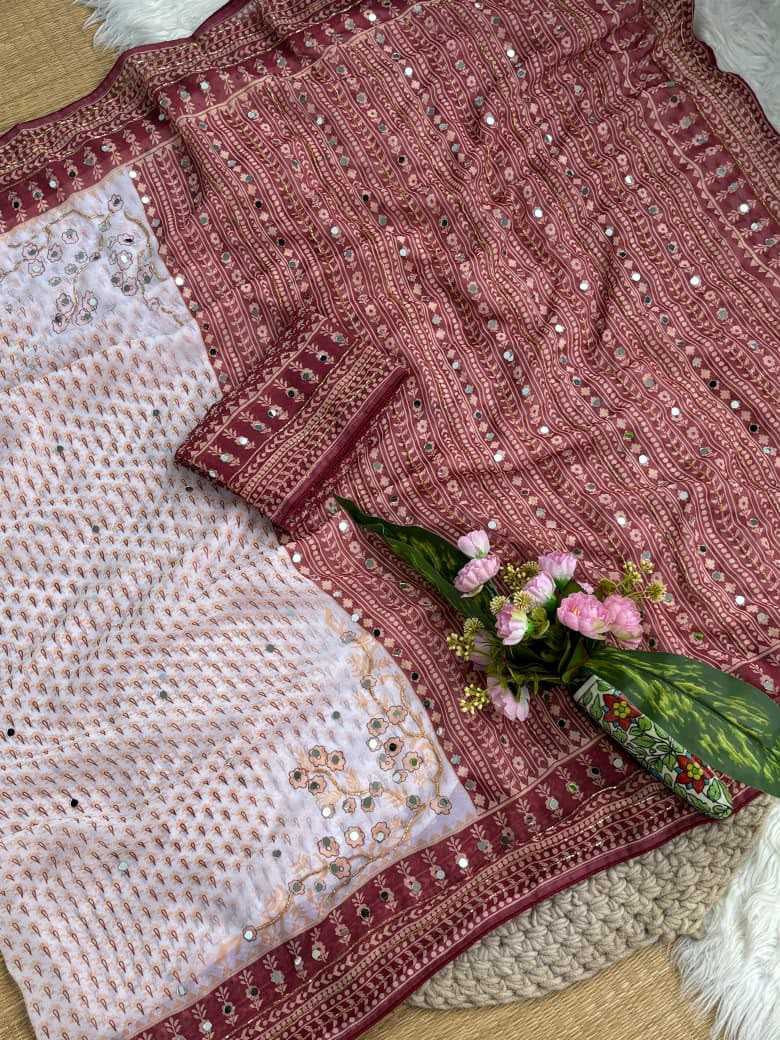 Premium Heavy Soft Georgette Saree with Digital Print, Katdana & Real Mirror Work