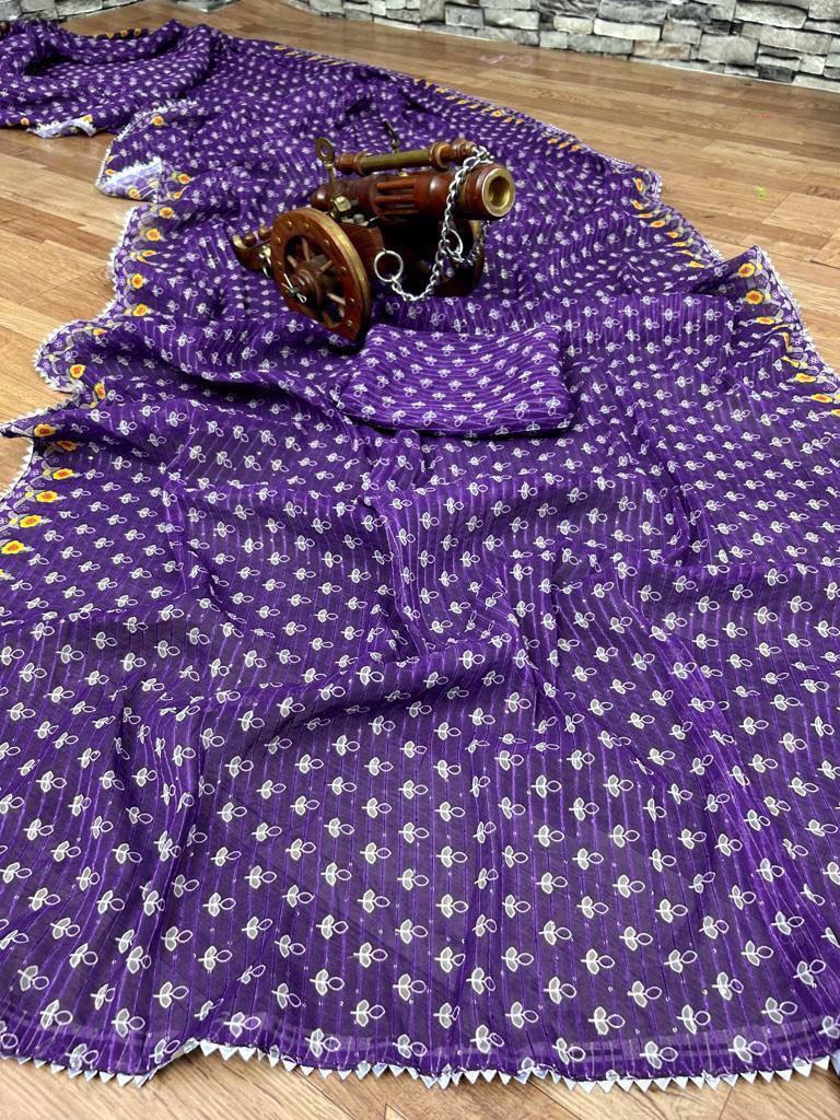 GEORGEET SAREE WITH DIGITAL PRINT DESIGN WITH CROSEK SEQUENCE DESIGN WORK