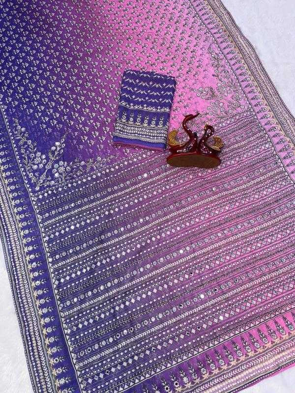 Premium Heavy Soft Georgette Saree with Digital Print, Katdana & Real Mirror Work