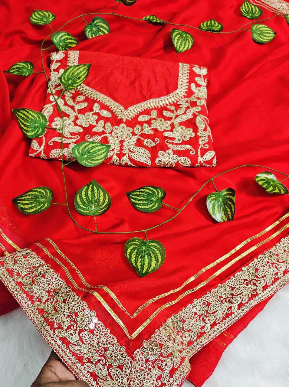Designer Rangoli Silk Saree with Multi-Color Embroidery, Double Sequence Work and Unstitched Blouse