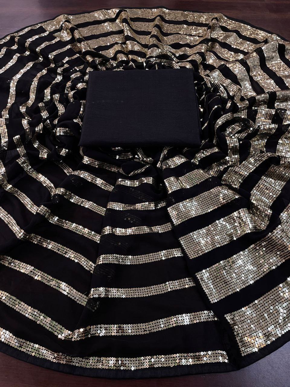 Black Color Georgette Sequence Designer Saree