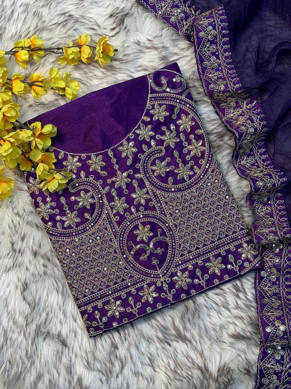 Blooming Tissue Saree with Elegant Sequins Border and Embroidered Banglori Silk Blouse