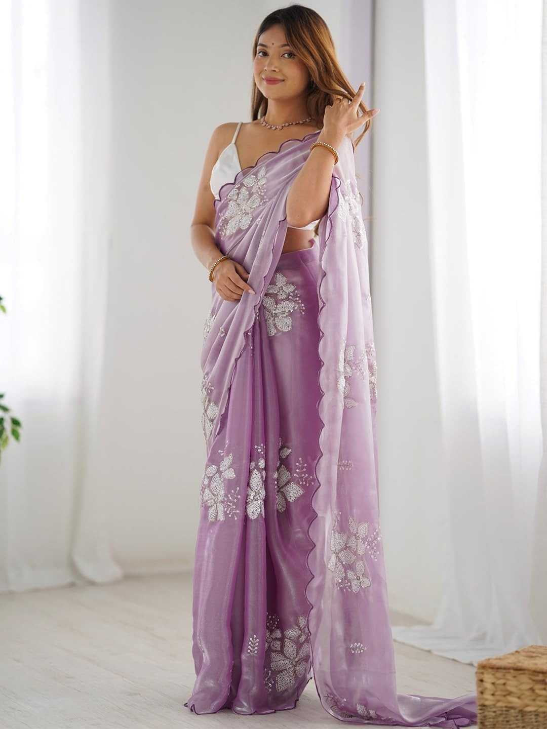 Premium Jimmy Choo Saree with Embroidery & 3MM Sequins Work