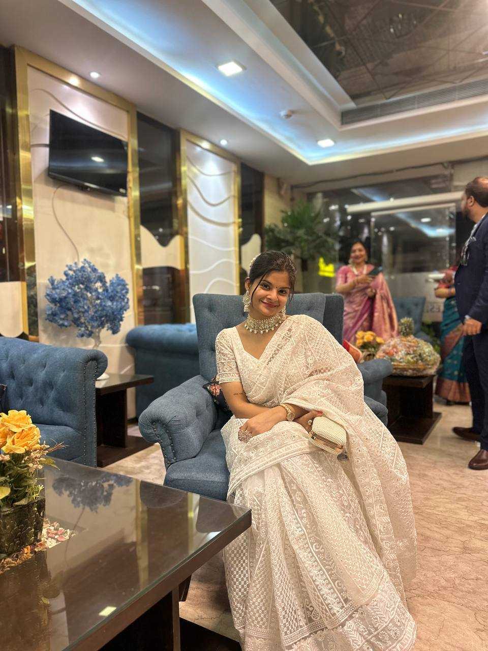 Pure Organza Embroidered Saree with Matching Blouse