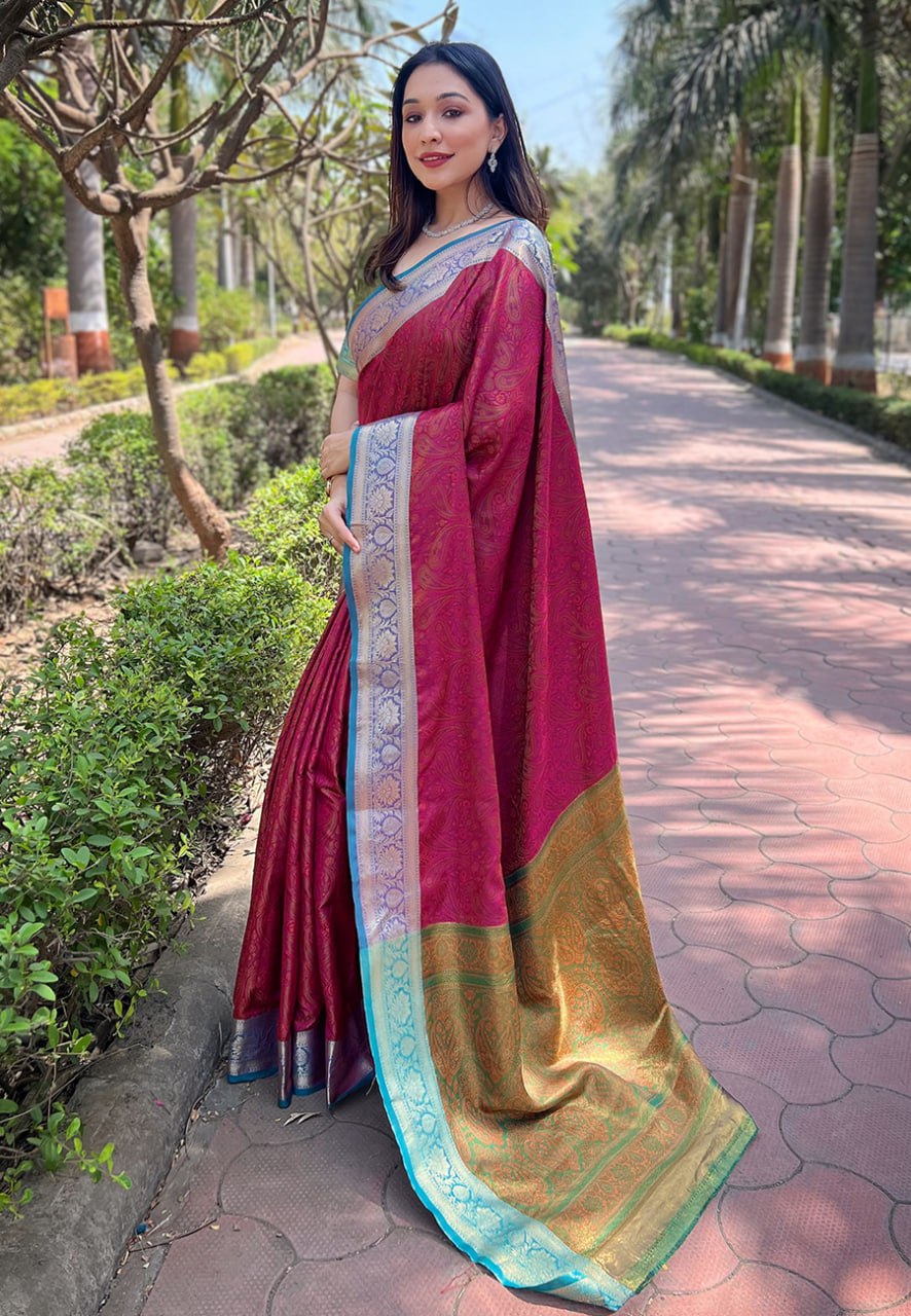 Zari Woven Soft Kashmiri Silk Saree Set