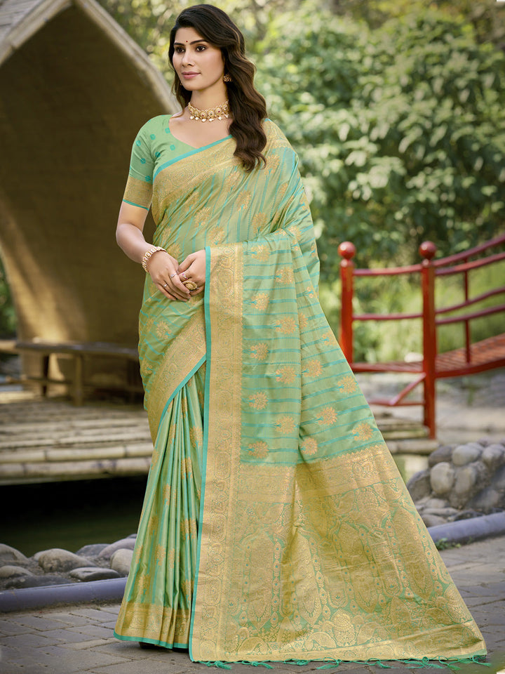Sangam Prints Pista Green Silk Woven Work Festival Saree