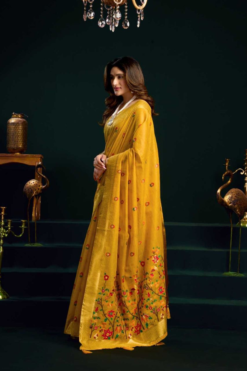 Heavy Munga Cotton Saree with Mina Work, Jari Border & Fancy Pompom Finish