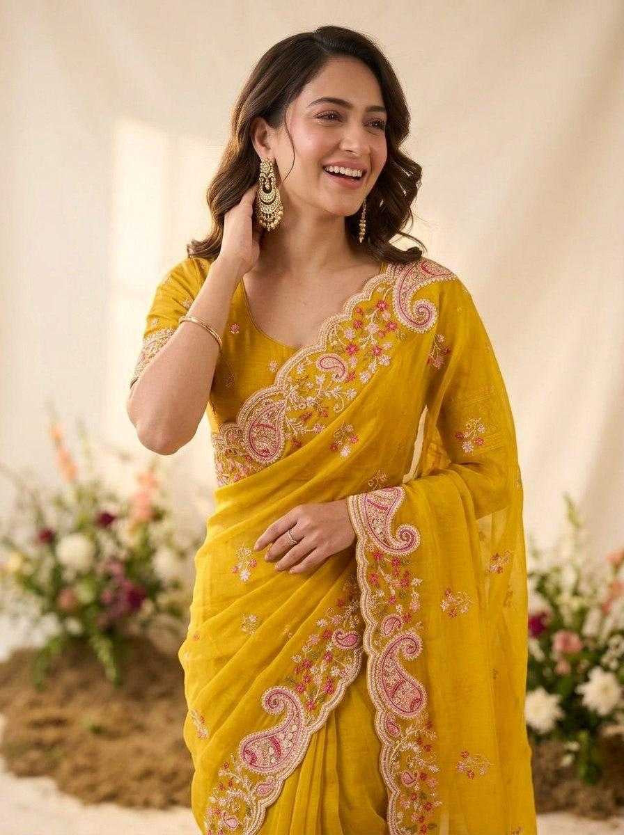 Premium Space Silk Saree with C-Pallu Embroidery & Cutwork Border