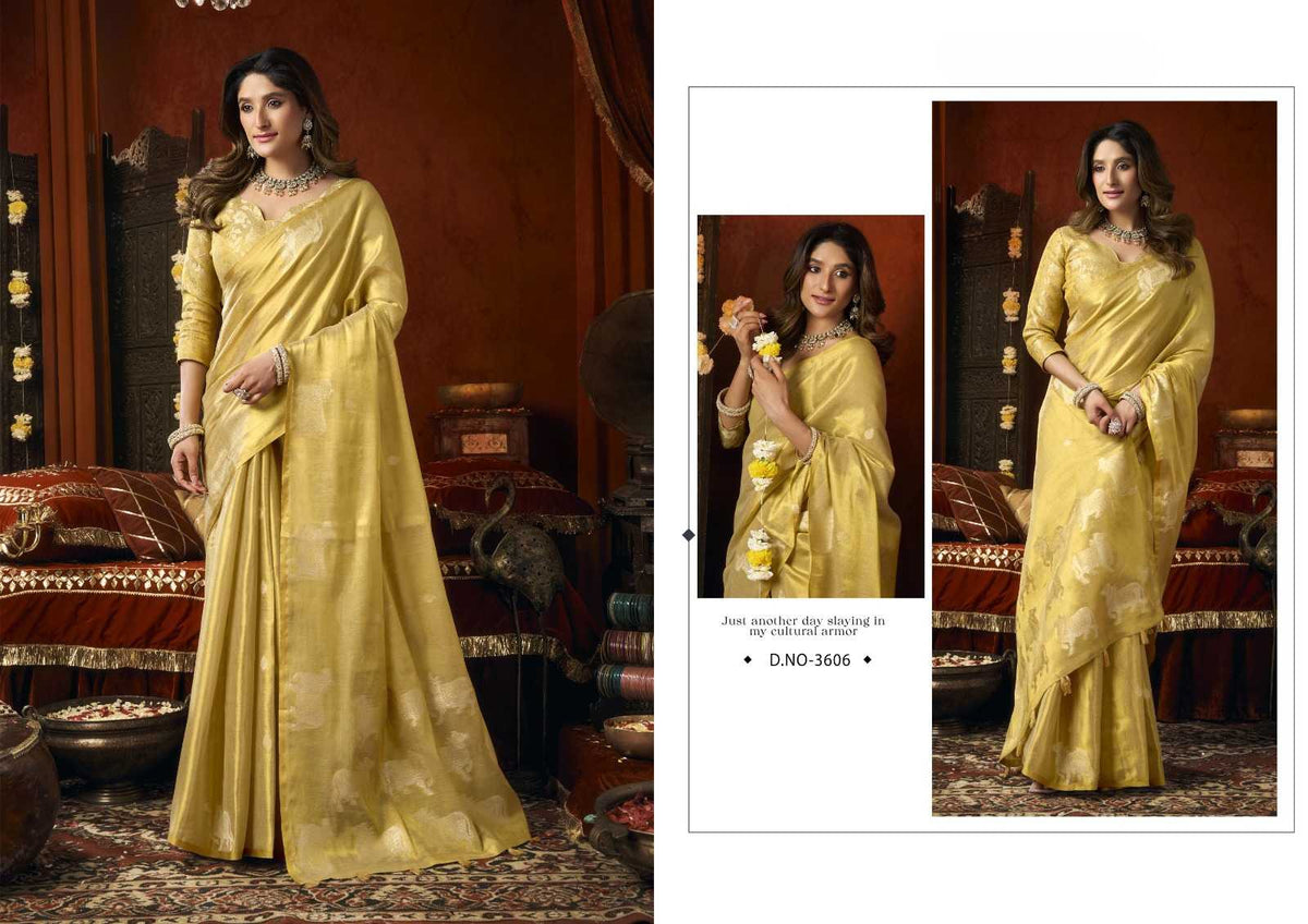 Heavy Tissue Saree with All-Over Cow Butta, Jacquard Weaving & Fancy Tassels