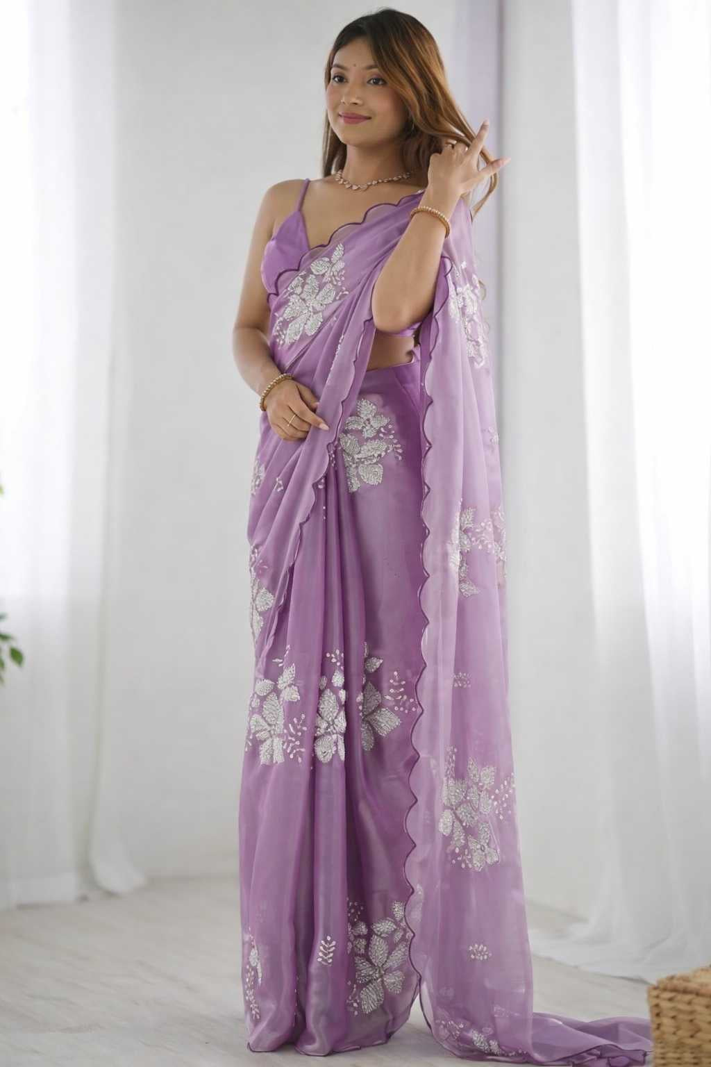 Premium Jimmy Choo Saree with Embroidery & 3MM Sequins Work