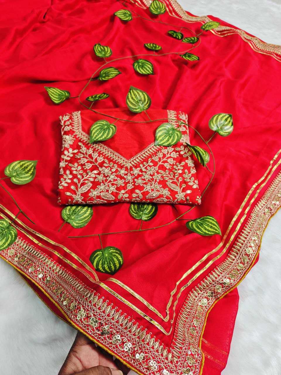 Designer Rangoli Silk Saree with Multi-Color Embroidery, Double Sequence Work and Unstitched Blouse