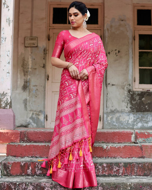 Gajari Color Pure Silk Digital Printed Party Wear Saree