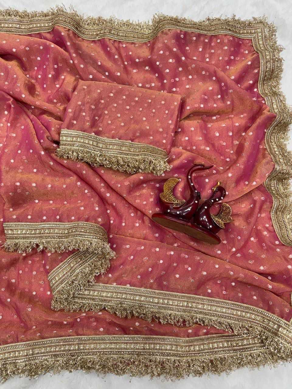 Premium Moss Silk Saree with Jacquard Butti Work & Fancy Lace Border