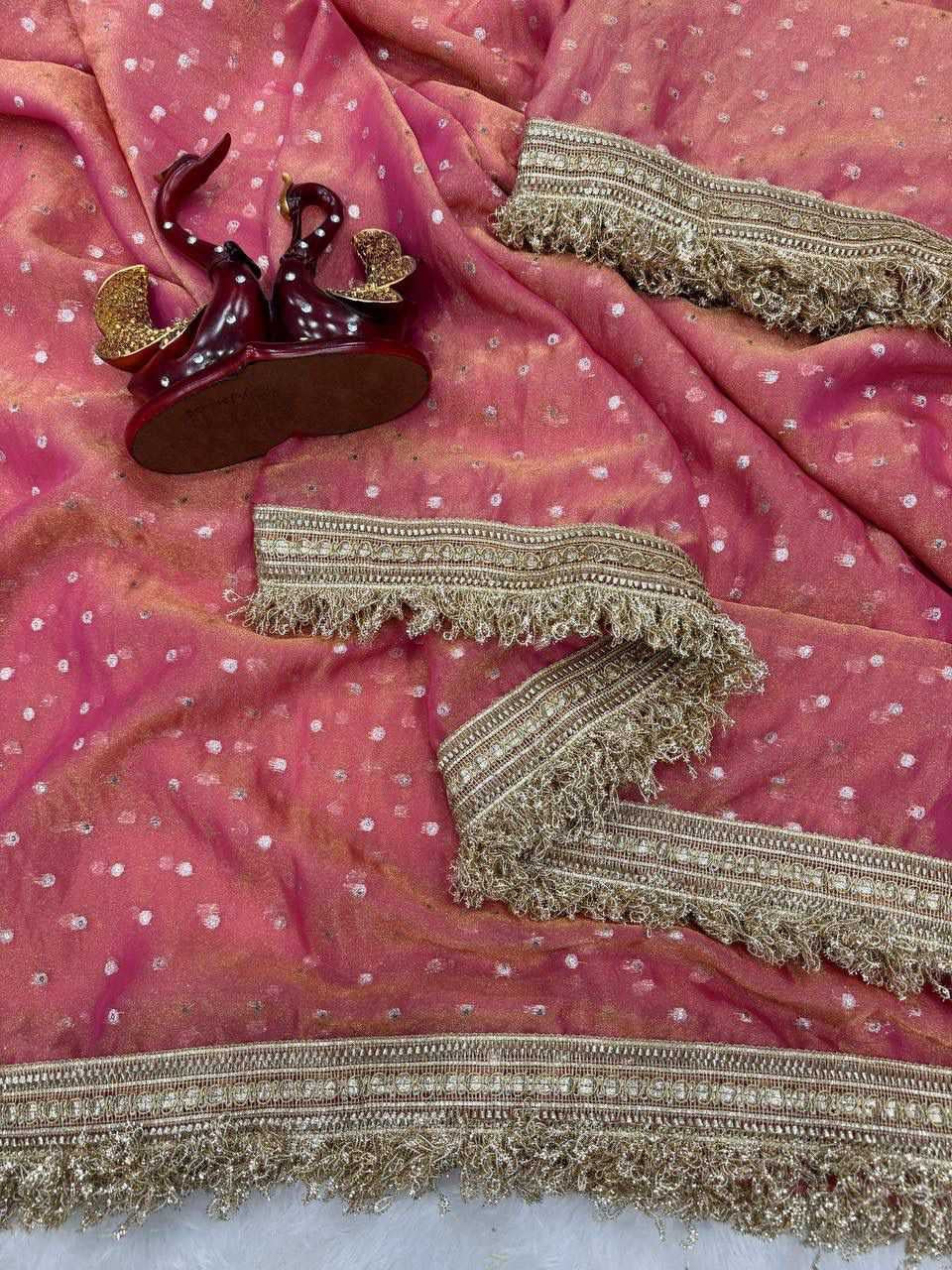 Premium Moss Silk Saree with Jacquard Butti Work & Fancy Lace Border