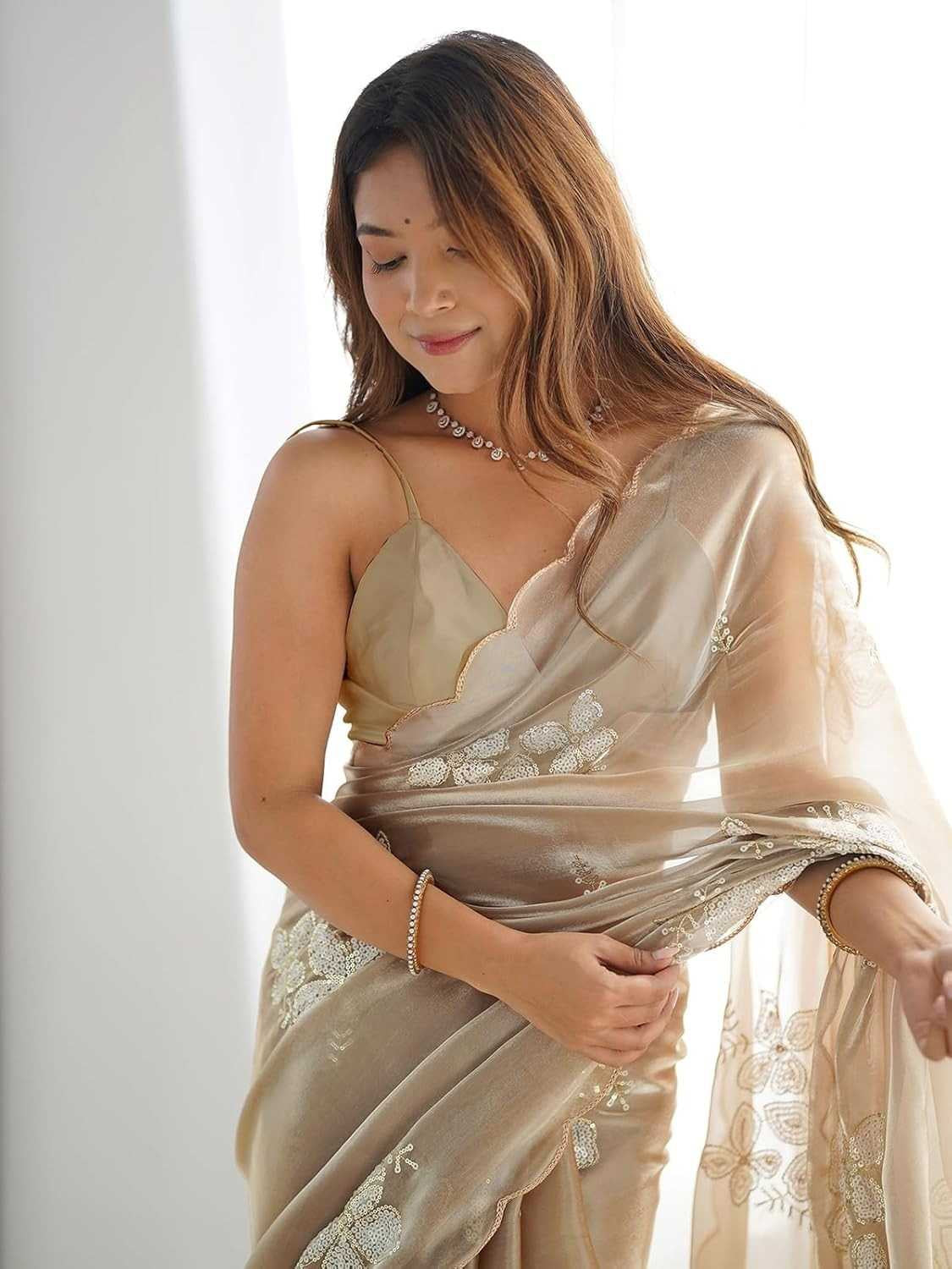 Premium Jimmy Choo Saree with Embroidery & 3MM Sequins Work