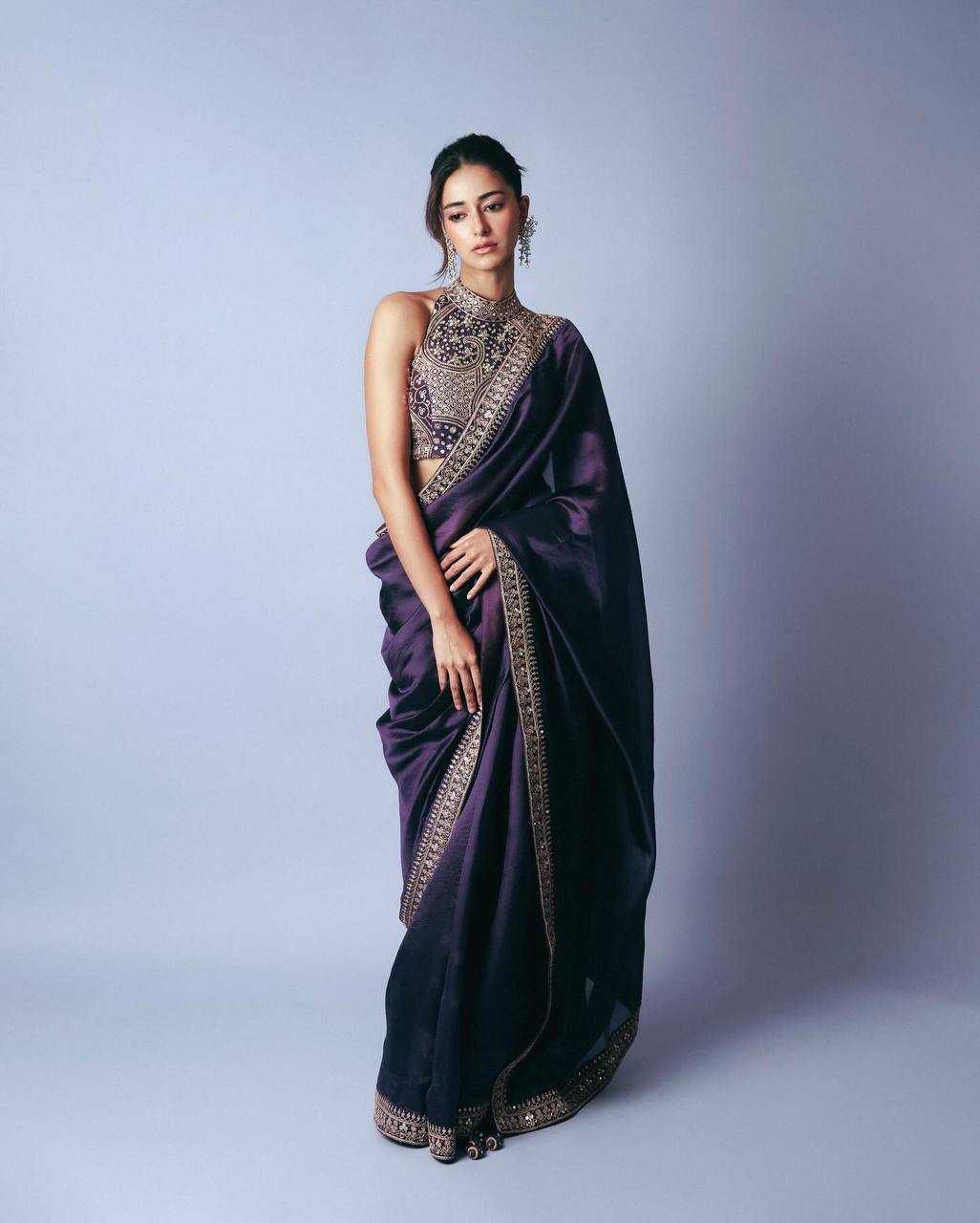 Blooming Tissue Saree with Elegant Sequins Border and Embroidered Banglori Silk Blouse
