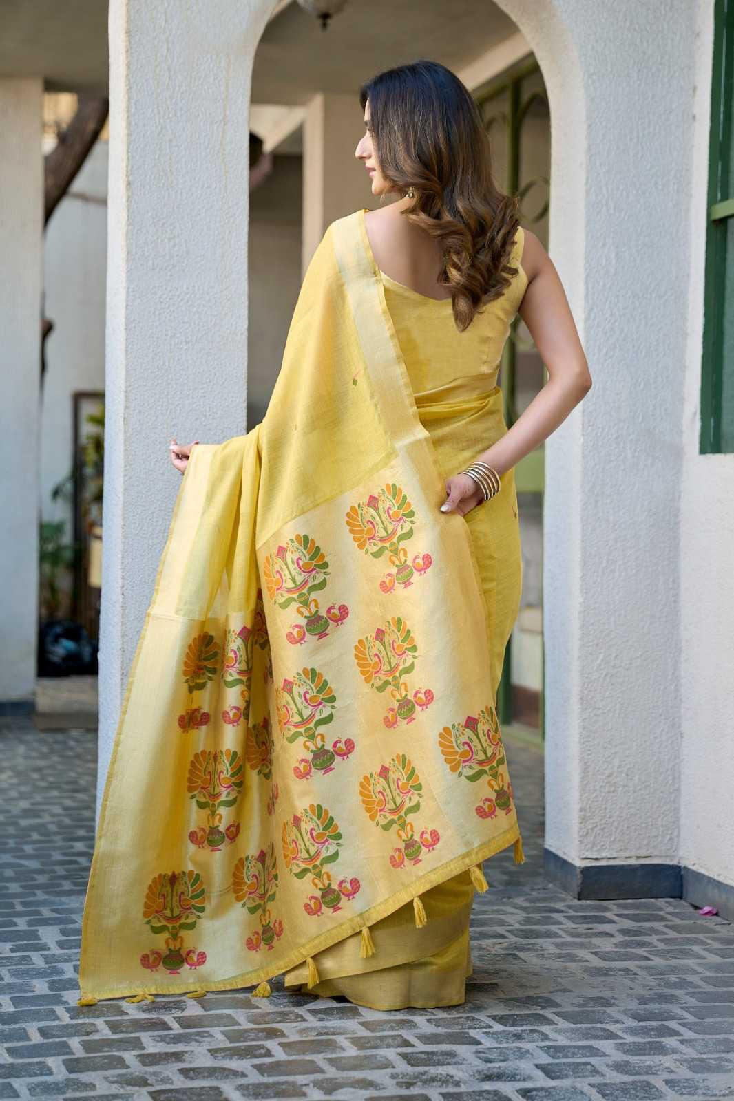 Heavy Cotton Saree with Zari Border, Paithani Pallu & Fancy Tassels