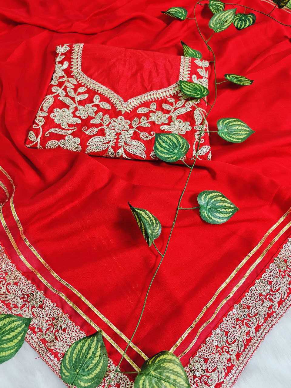 Designer Rangoli Silk Saree with Multi-Color Embroidery, Double Sequence Work and Unstitched Blouse