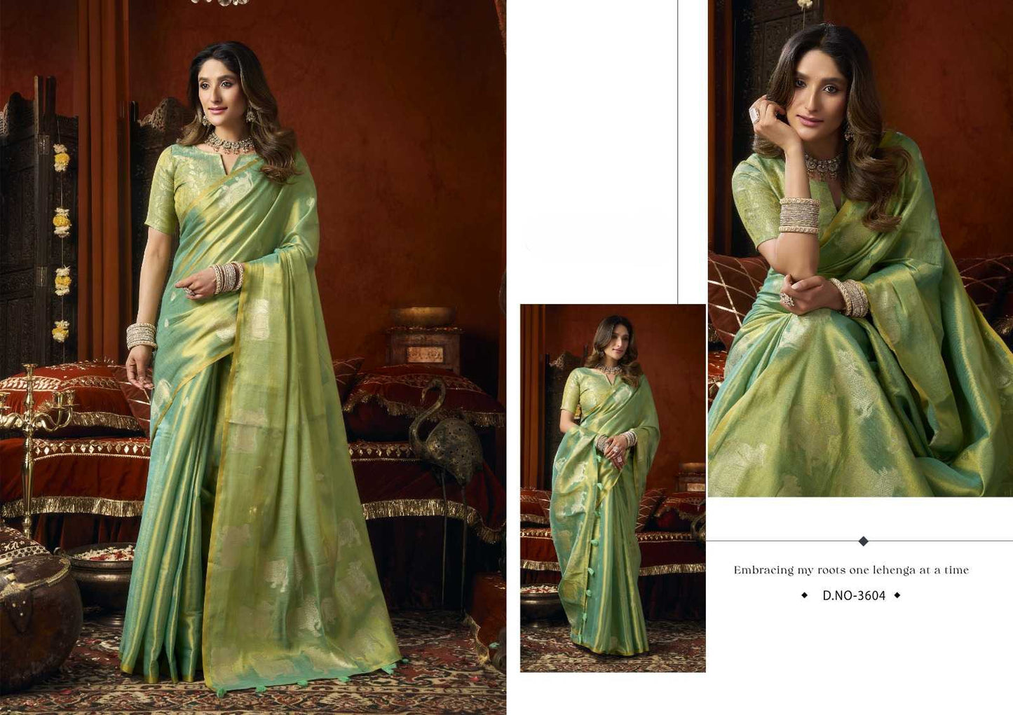 Heavy Tissue Saree with All-Over Cow Butta, Jacquard Weaving & Fancy Tassels