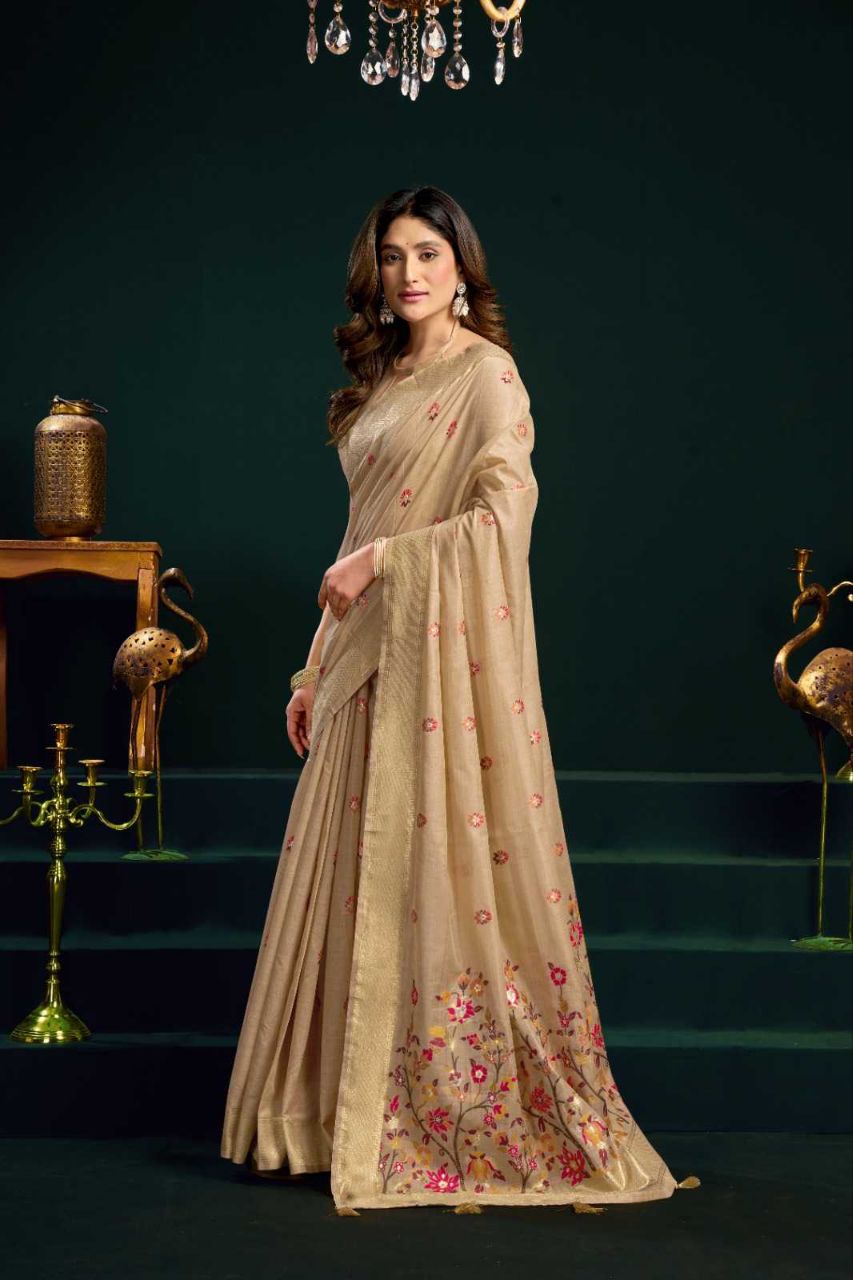 Heavy Munga Cotton Saree with Mina Work, Jari Border & Fancy Pompom Finish