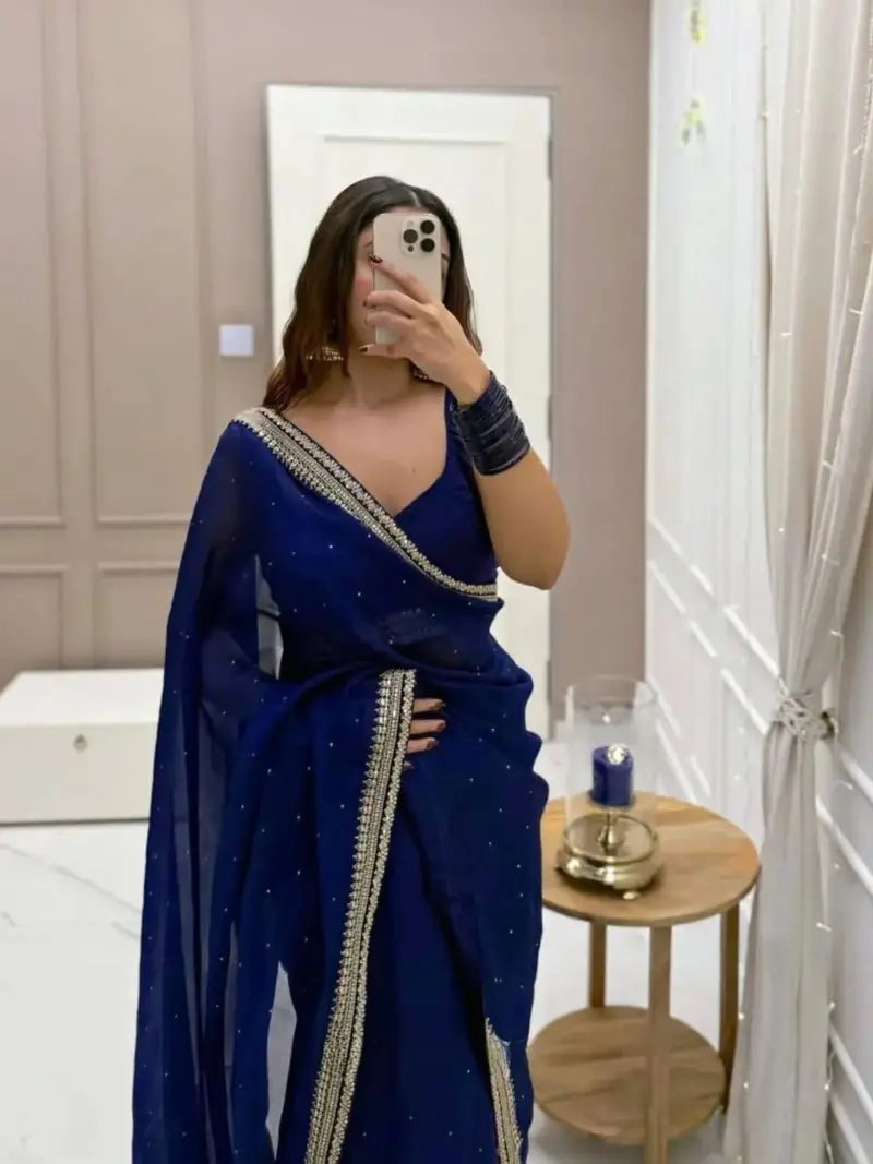 Heavy Organza Silk Saree with Thread, Sequence & LCD Diamond Work