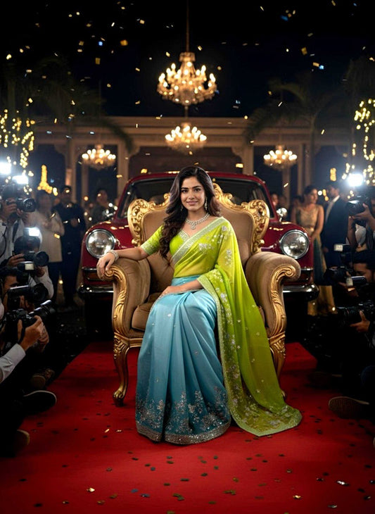 Tabby Organza Digital Print Saree with Sequence Embroidery & Mono Banglori Silk Blouse