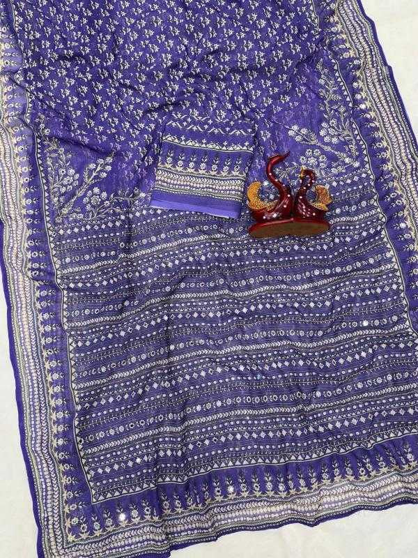 Premium Heavy Soft Georgette Saree with Digital Print, Katdana & Real Mirror Work