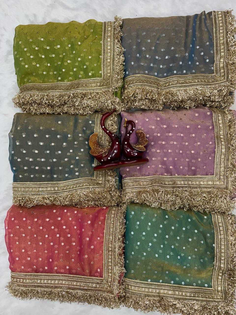 Premium Moss Silk Saree with Jacquard Butti Work & Fancy Lace Border