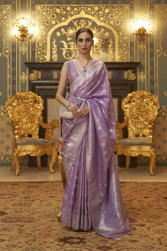 Purple Woven Satin Saree With Blouse