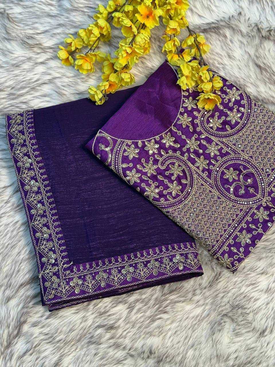 Blooming Tissue Saree with Elegant Sequins Border and Embroidered Banglori Silk Blouse