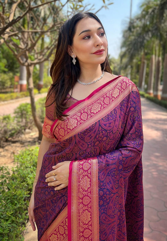 Zari Woven Soft Kashmiri Silk Saree Set